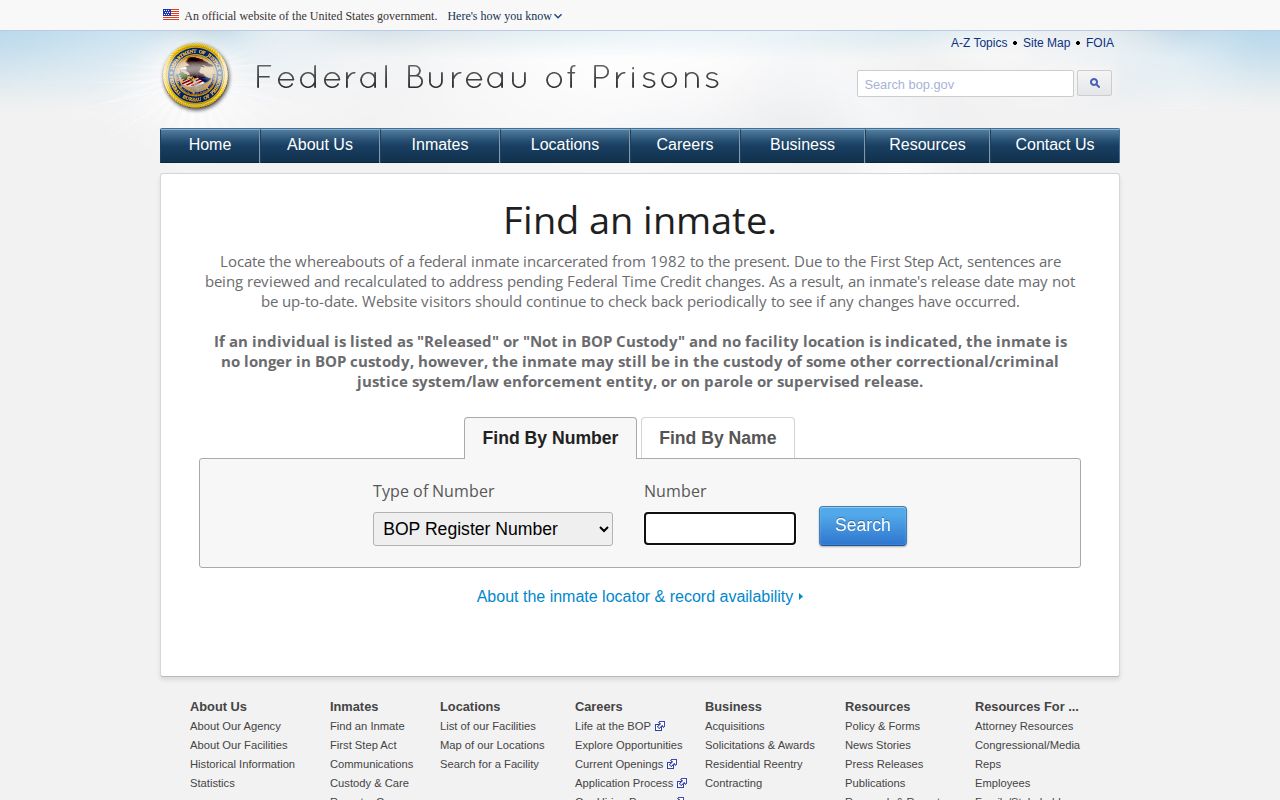Jackson County federal released inmate BOP locator